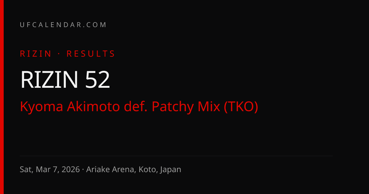 Akimoto vs Mix Result & Stats: Akimoto wins by TKO R2 · RIZIN 52, Sat ...