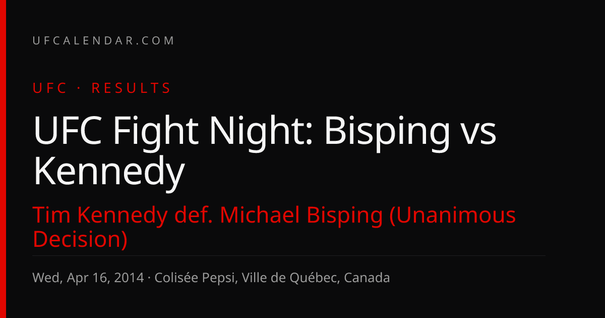 UFC Fight Night Results, Wed, Apr 16, 2014: Kennedy def. Bisping (UD ...